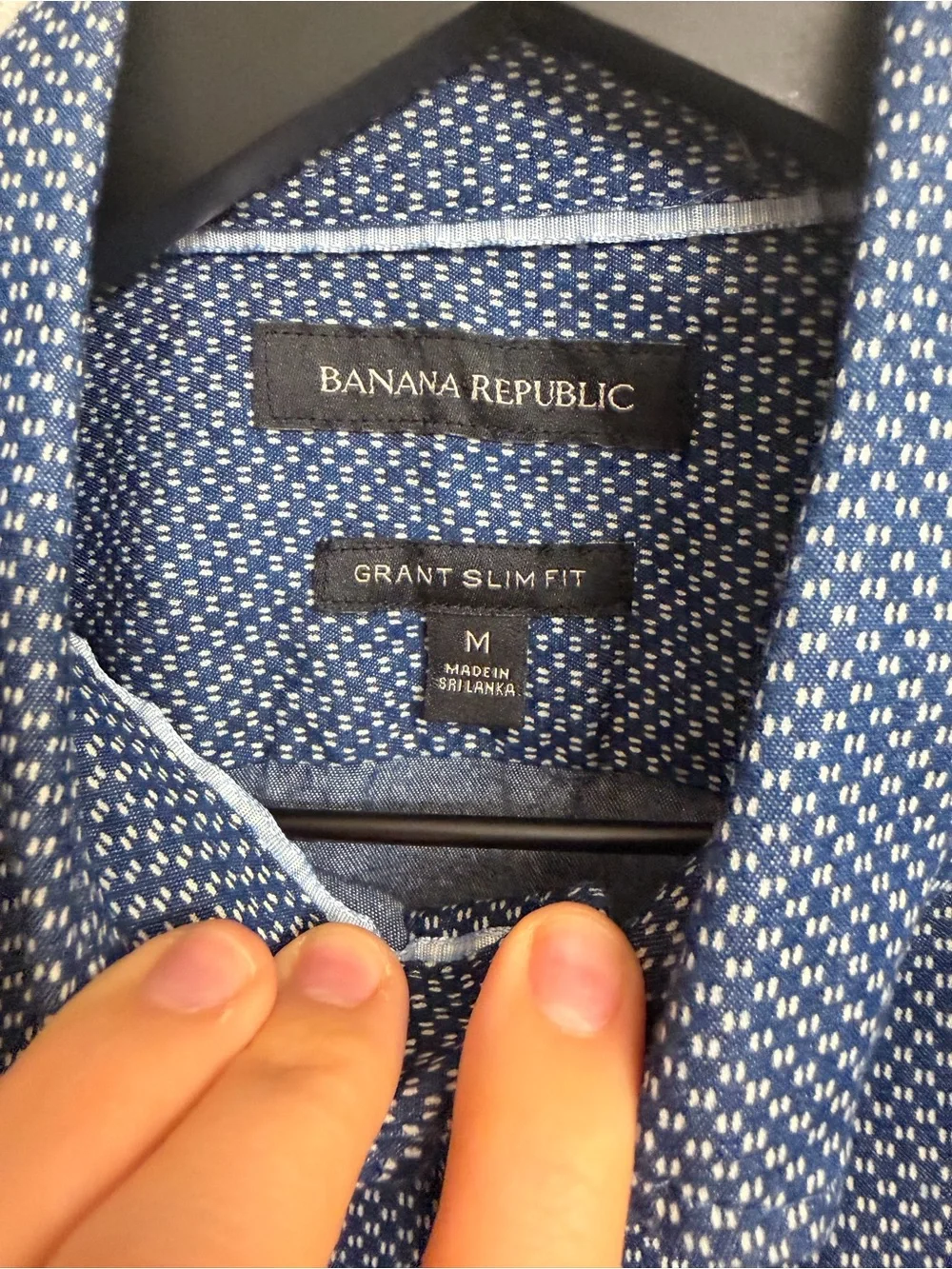 Banana Republic Navy Micro-Pattern Button-Down Shirt Grant Slim Fit Size M